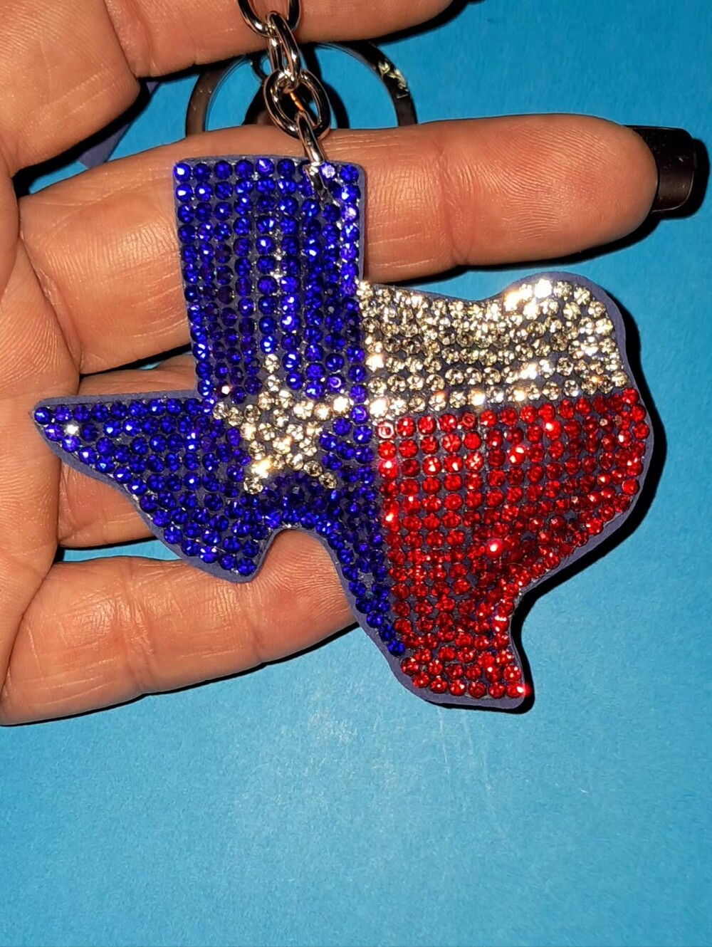 New! Rhinestone TEXAS Keychain/ Bag Charm - Picture 3 of 3